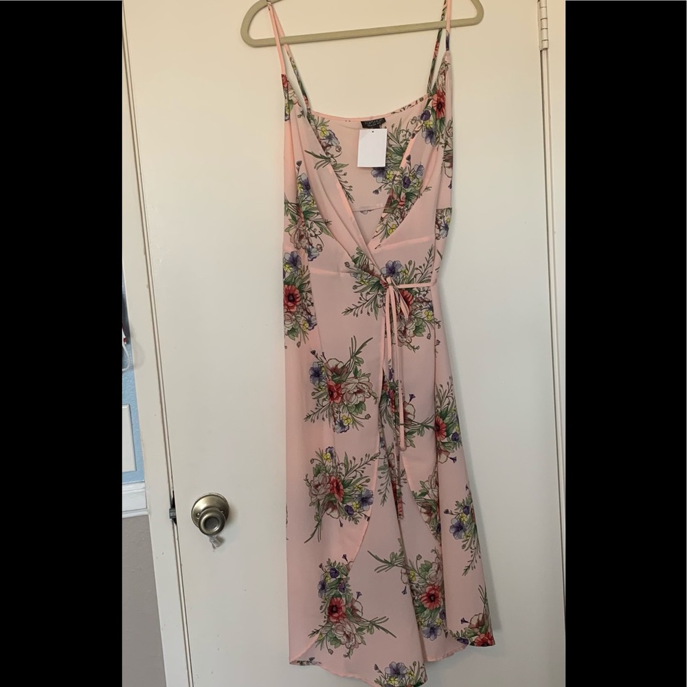 BRAND NEW TopShop Pink Floral Midi Wrap Dress
